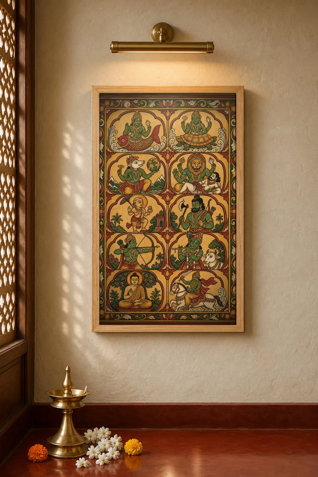Dashavatara — framed museum print, Kerala Mural