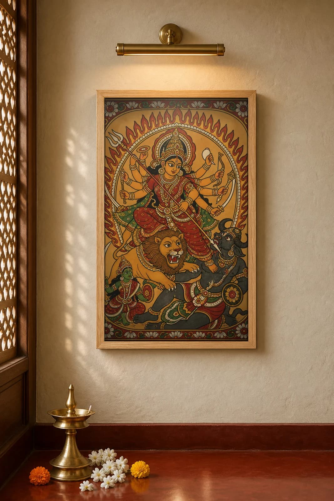 Mahishasuramardini — framed museum print, Kerala Mural