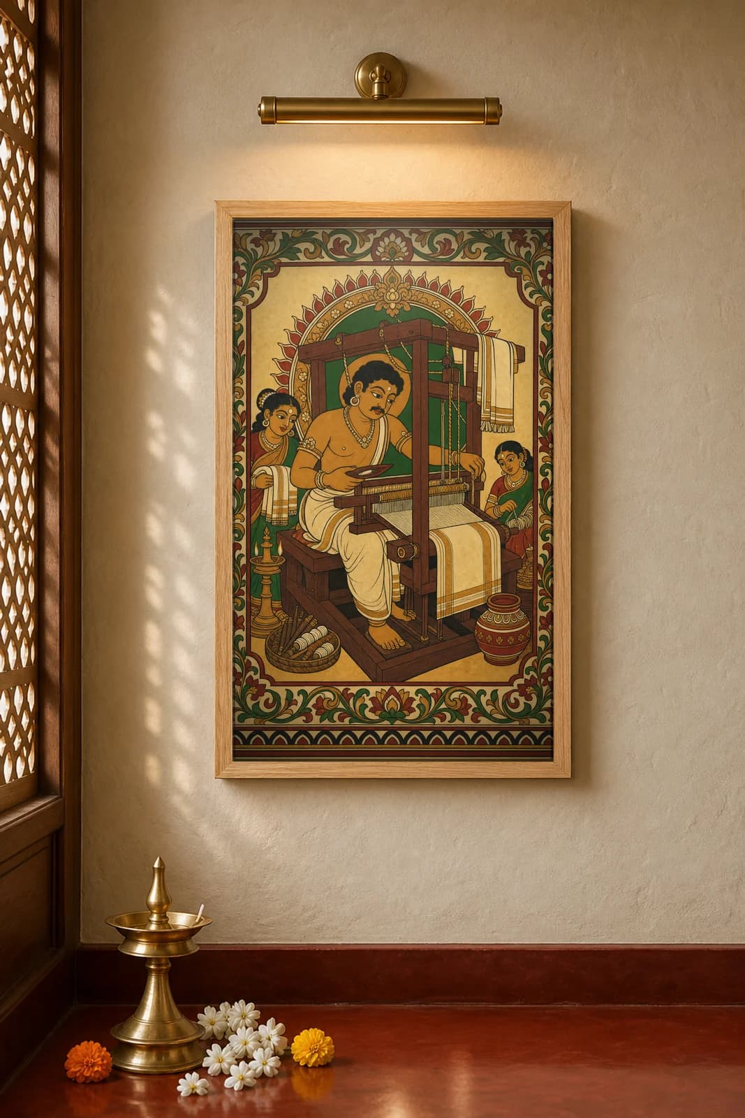 Kasavu Loom — framed museum print, Kerala Mural