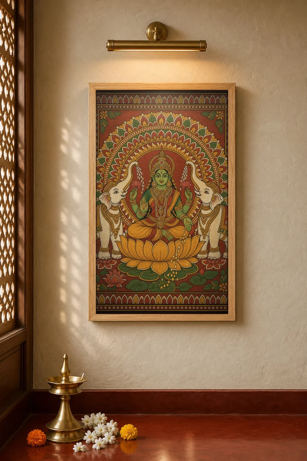 Gajalakshmi — framed museum print, Kerala Mural