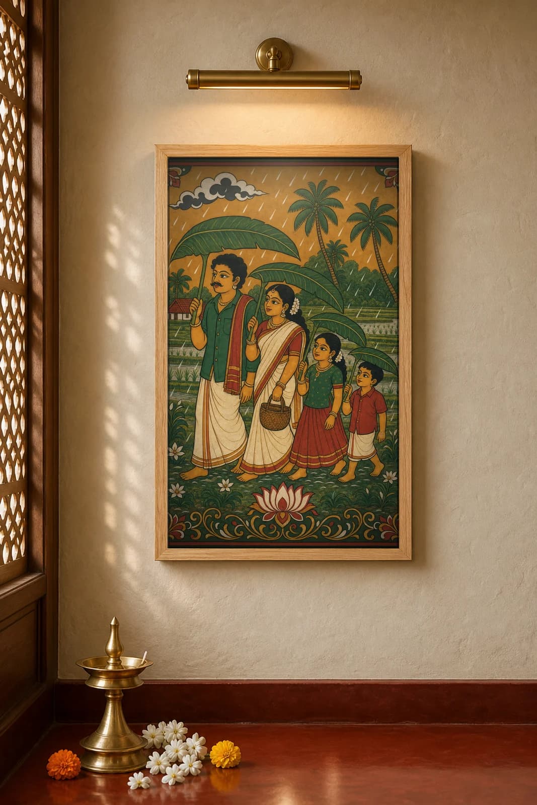 Mazha — Monsoon Family — framed museum print, Kerala Mural