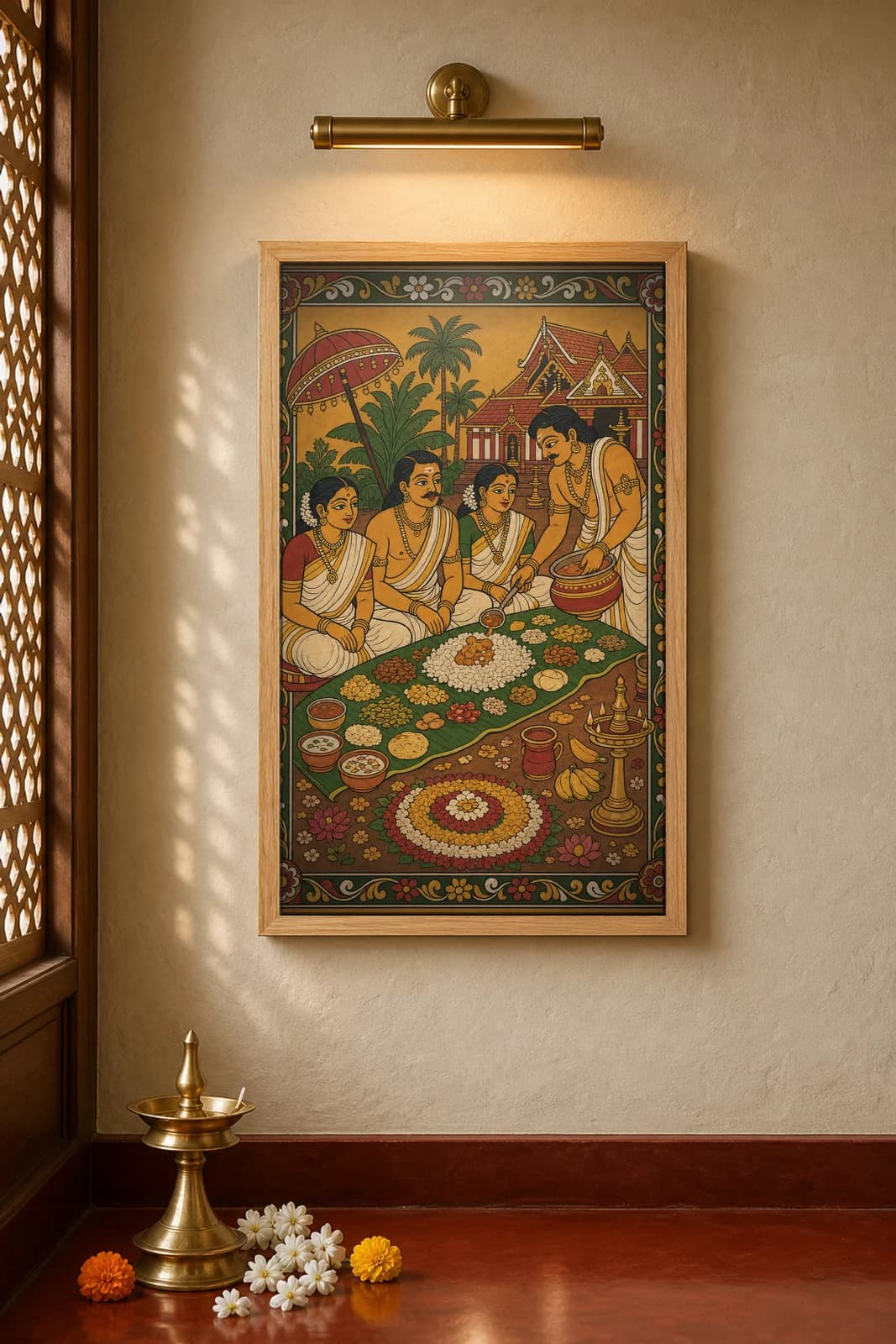 Onam Sadya — The Banana-Leaf Feast — framed museum print, Kerala Mural