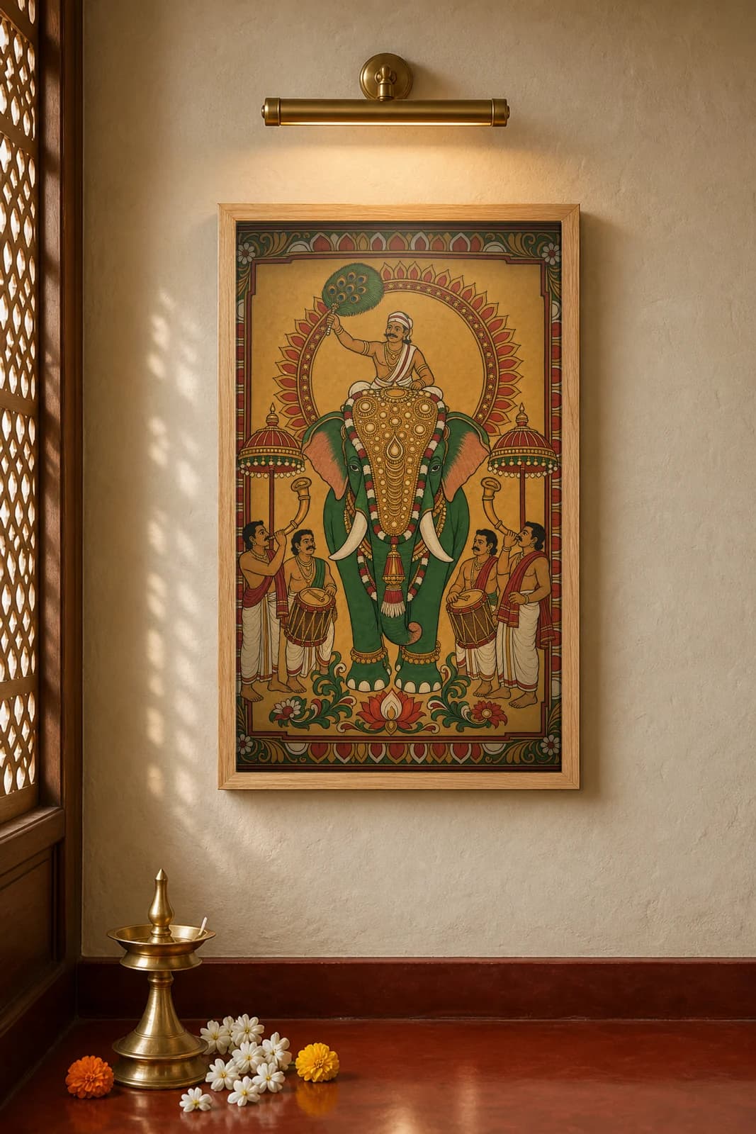 Pooram Elephant — framed museum print, Kerala Mural