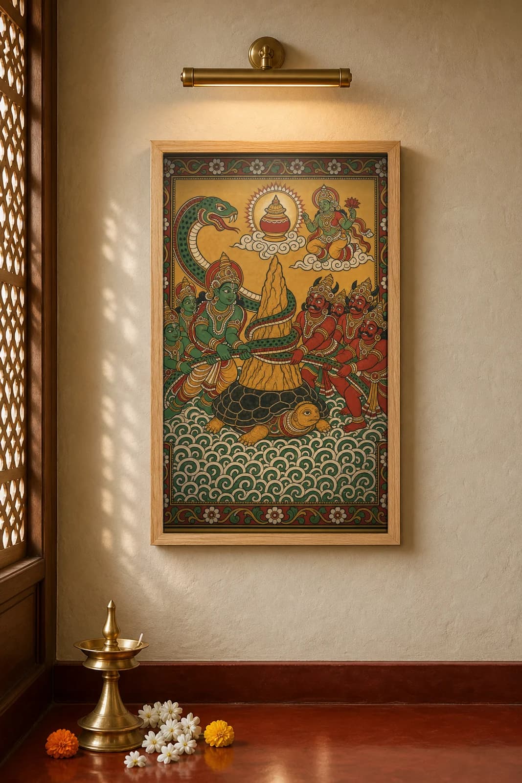 Samudra Manthana — framed museum print, Kerala Mural
