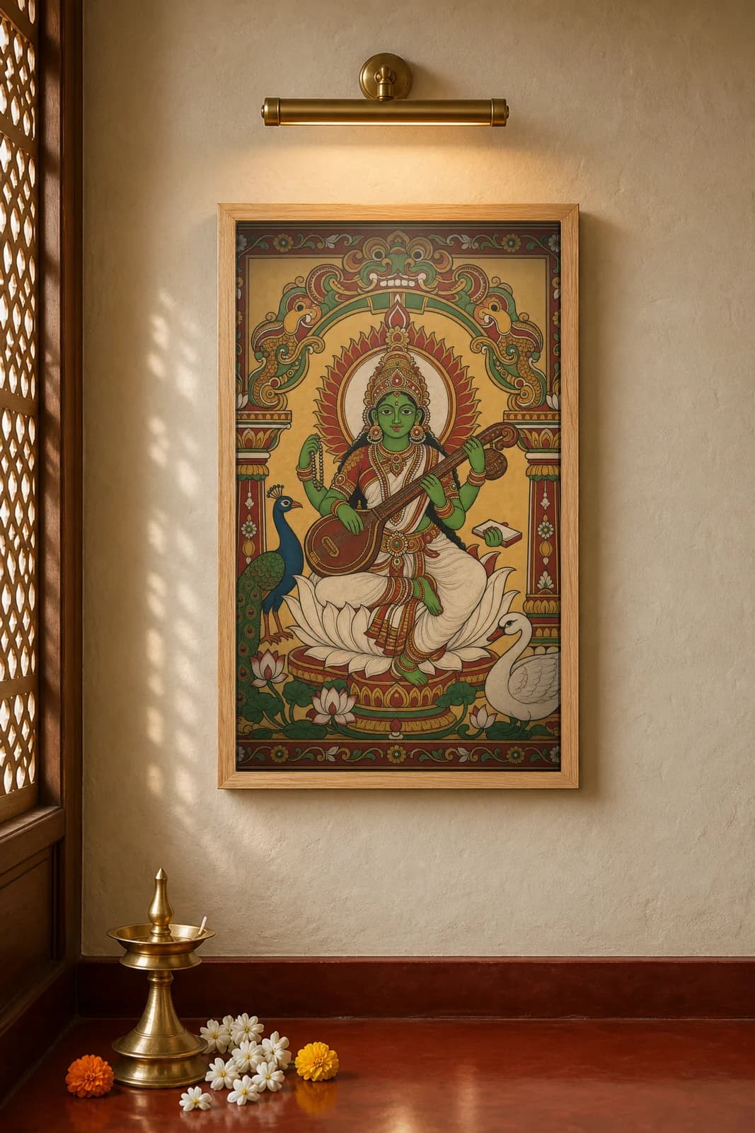 Saraswati — framed museum print, Kerala Mural