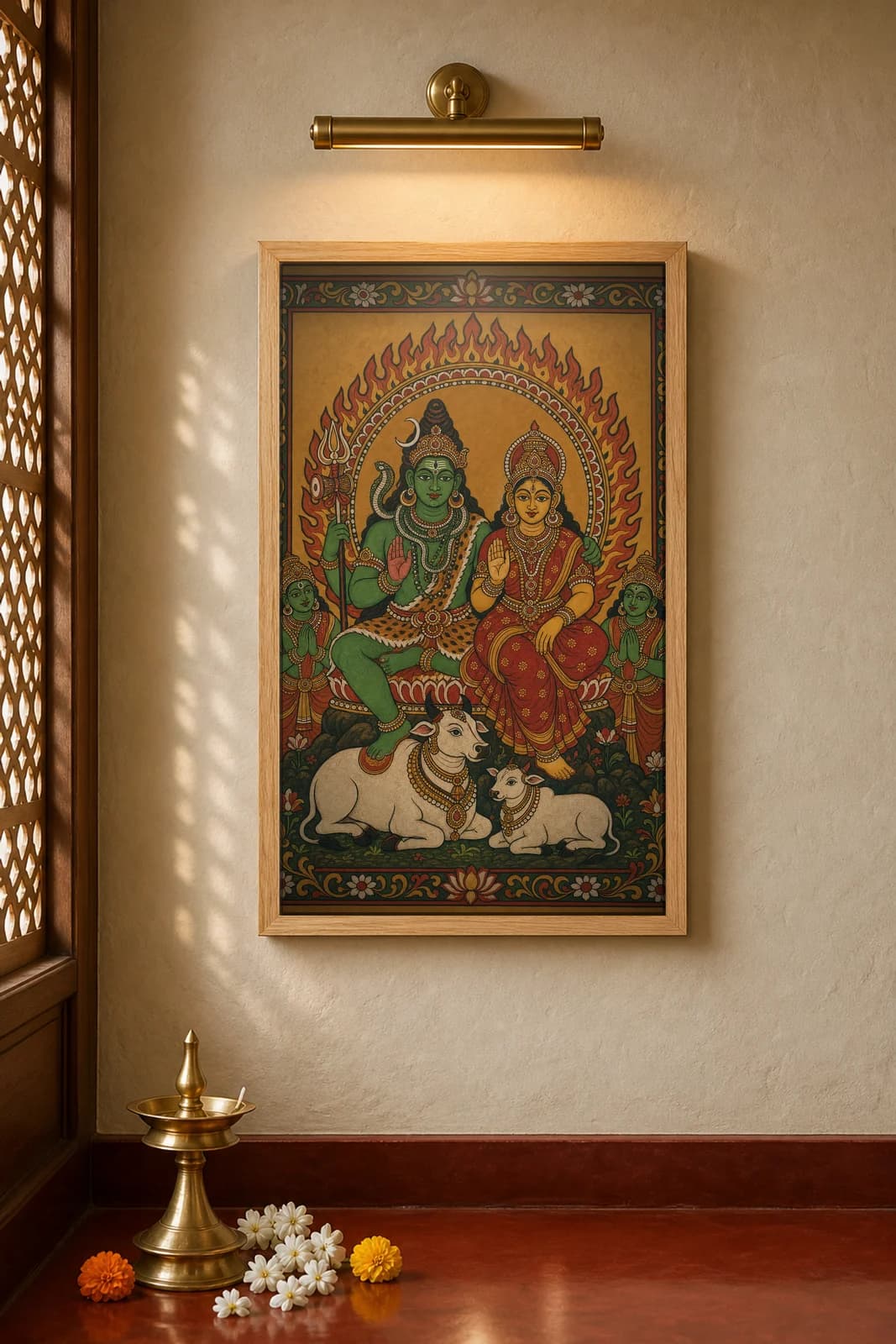 Shiva Parvati (Uma Maheshwara) — framed museum print, Kerala Mural