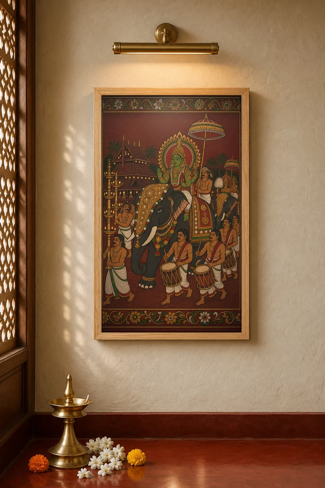 Utsavam — Temple Festival Night — framed museum print, Kerala Mural