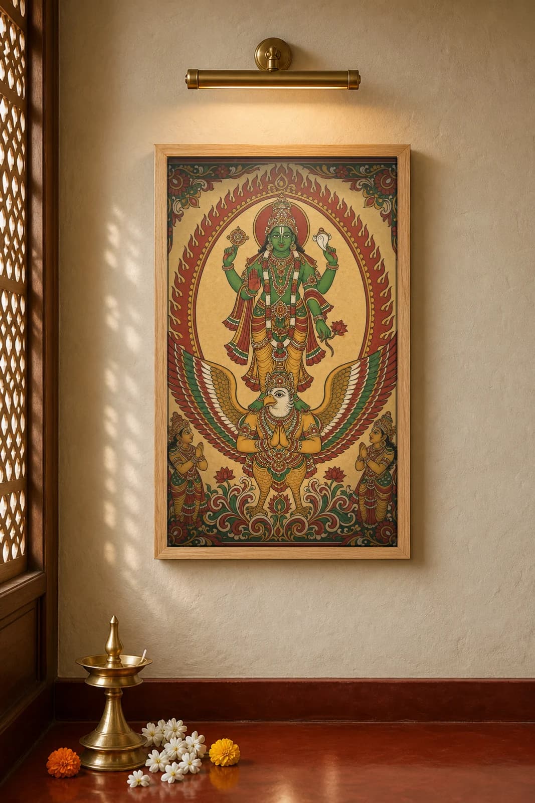 Vishnu on Garuda — framed museum print, Kerala Mural