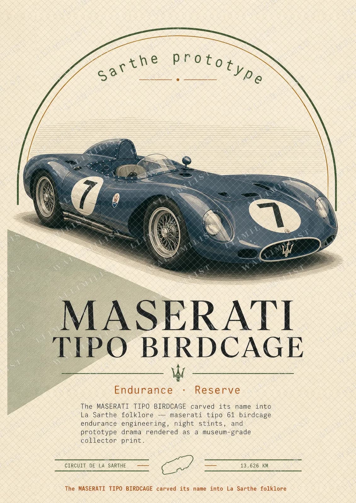 Actual watermarked print of Maserati Tipo 61 Birdcage