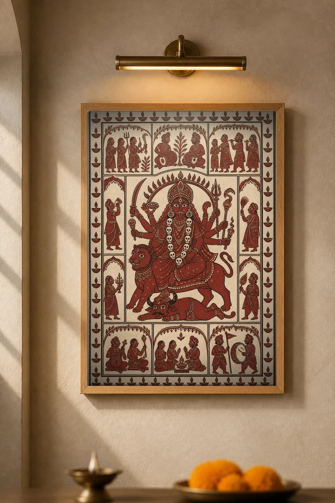 Chamunda Mata over the Buffalo-Demon — framed museum print, Mata Ni Pachedi