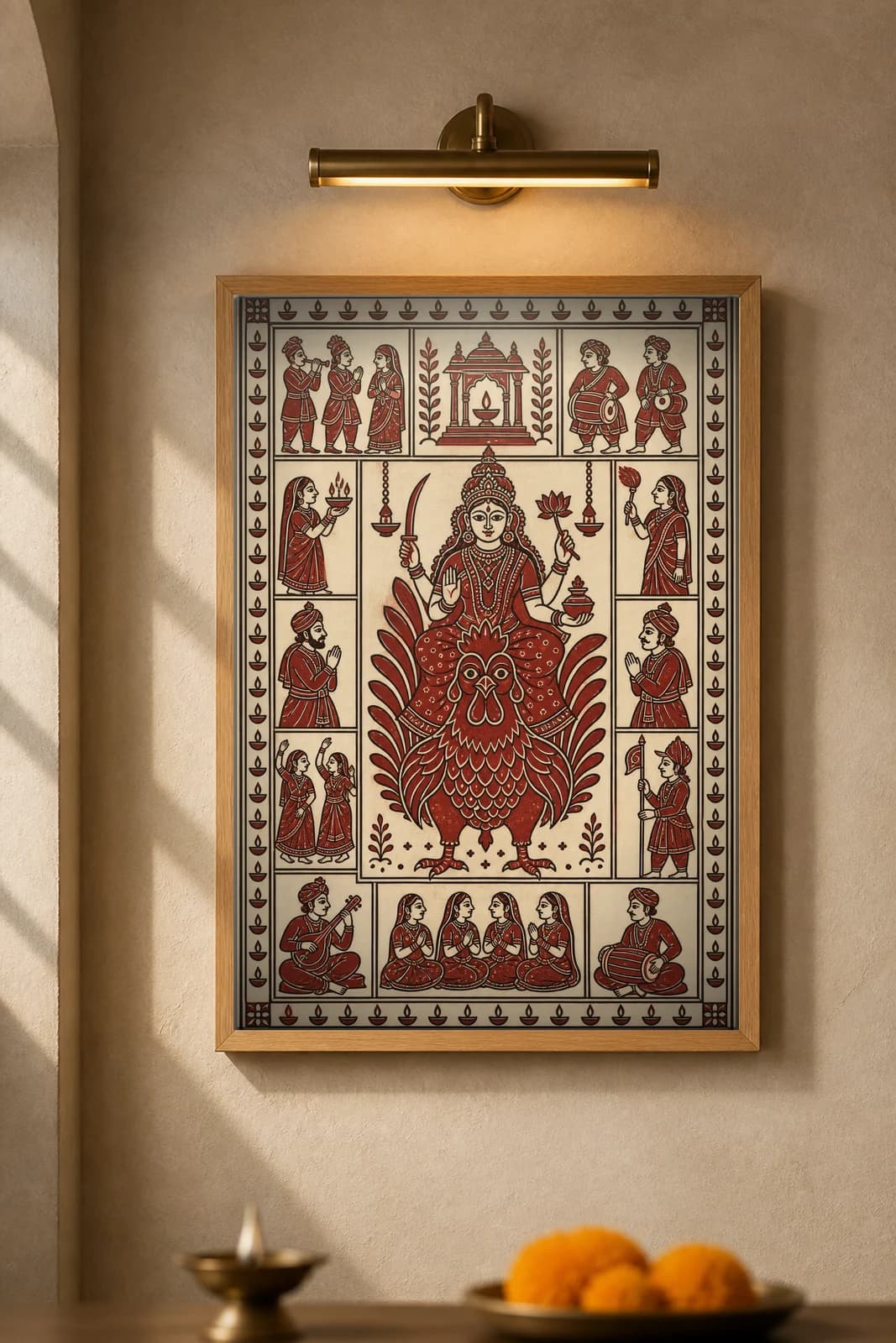 The Cockerel — Bahuchara's Vahana — framed museum print, Mata Ni Pachedi