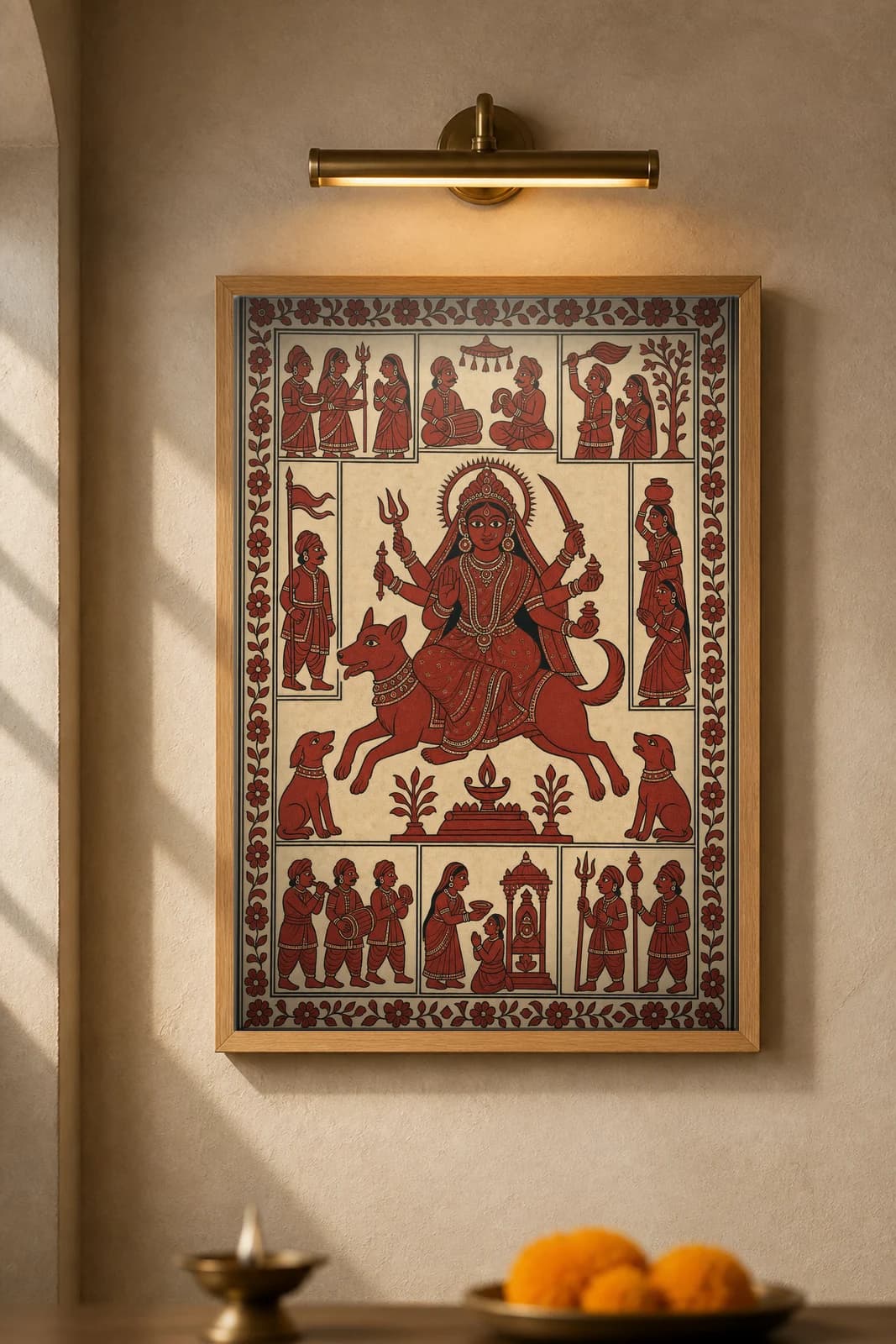 Hadkai Mata on the Dog — framed museum print, Mata Ni Pachedi