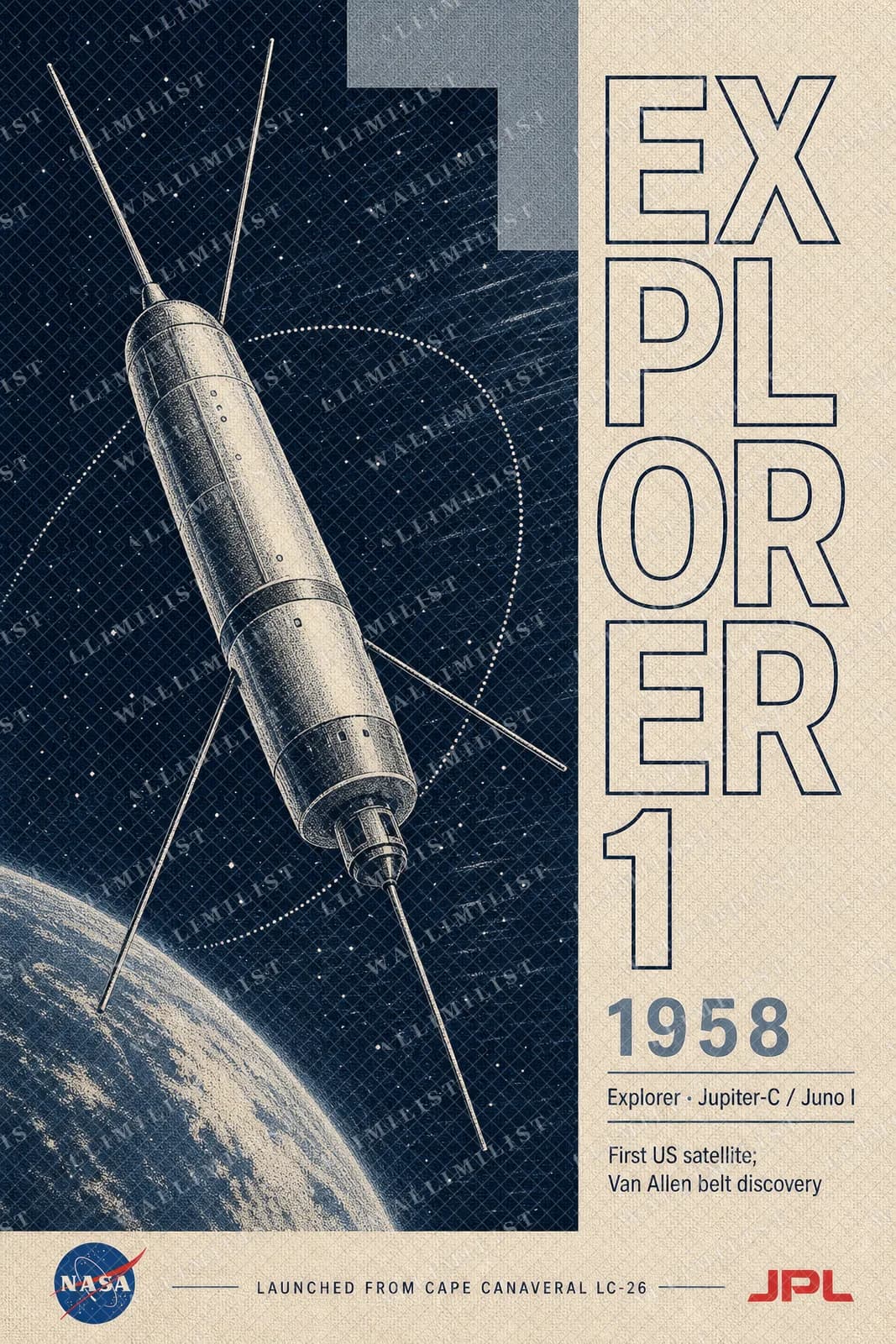 Actual watermarked print of Explorer 1 — NASA Heritage Collector
