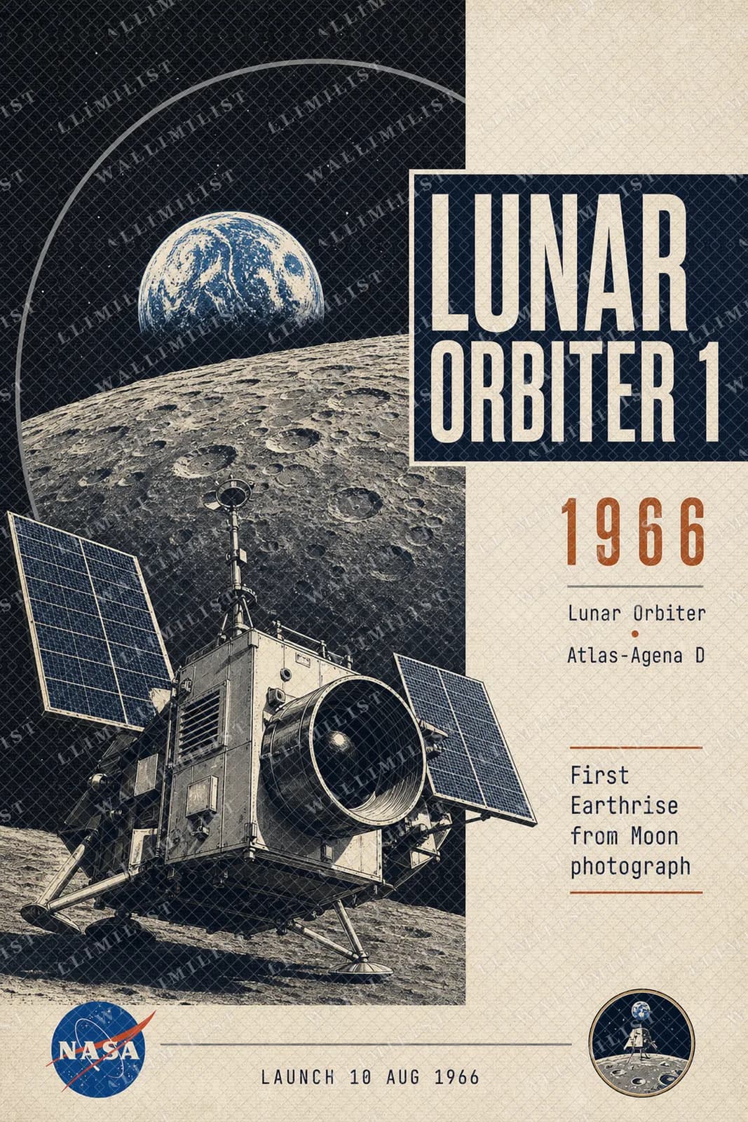 Actual watermarked print of Lunar Orbiter 1