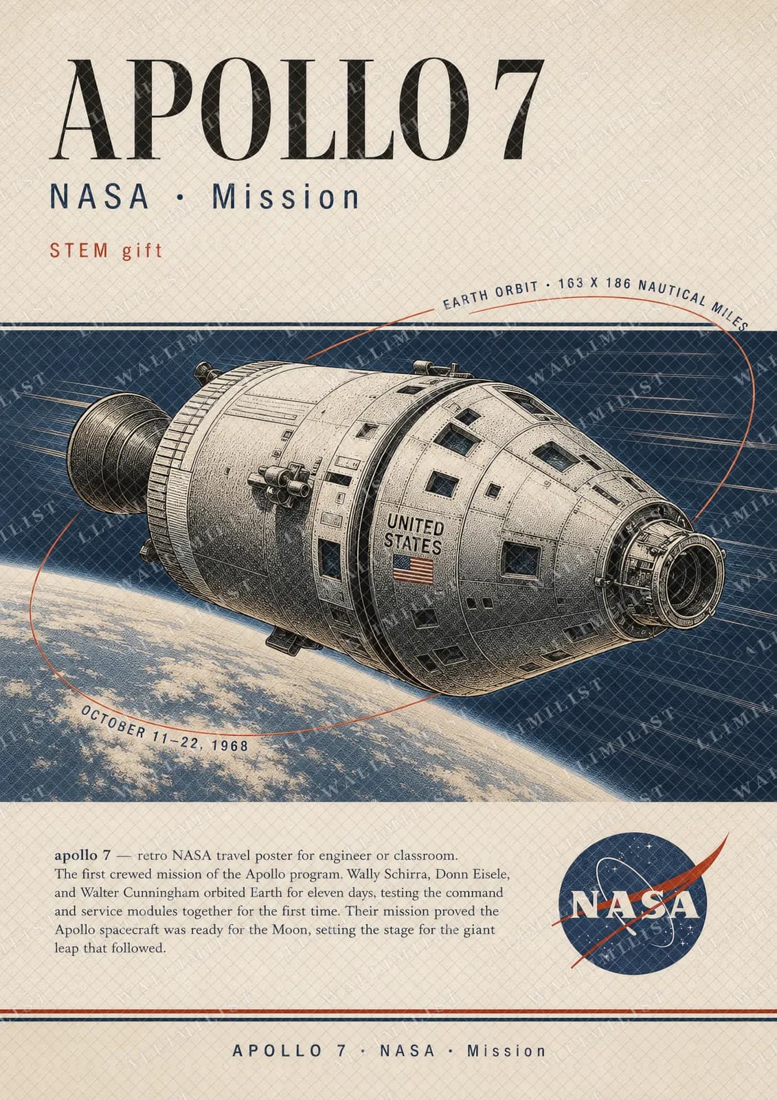 Actual watermarked print of APOLLO 7 — NASA Missions