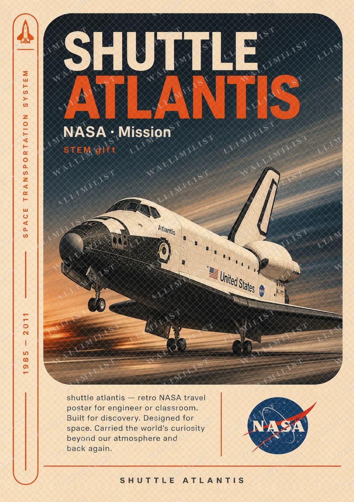 Actual watermarked print of SHUTTLE ATLANTIS — NASA Missions