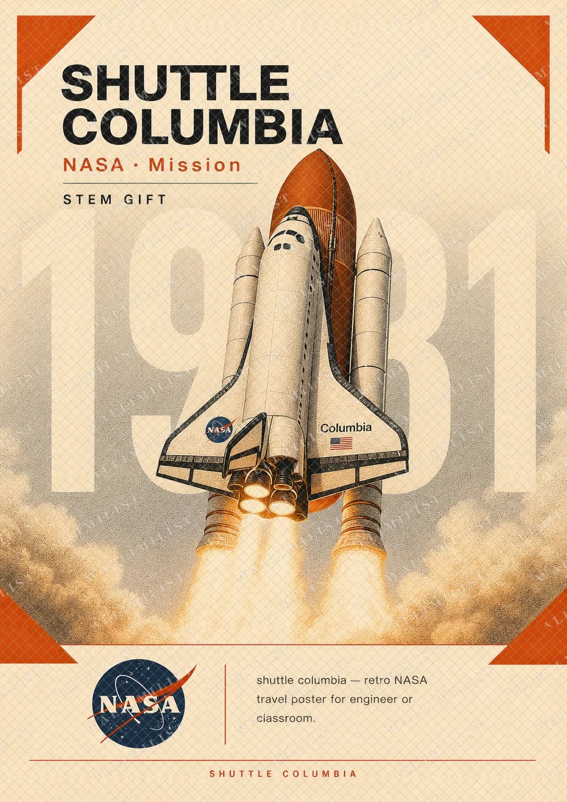 Actual watermarked print of SHUTTLE COLUMBIA — NASA Missions