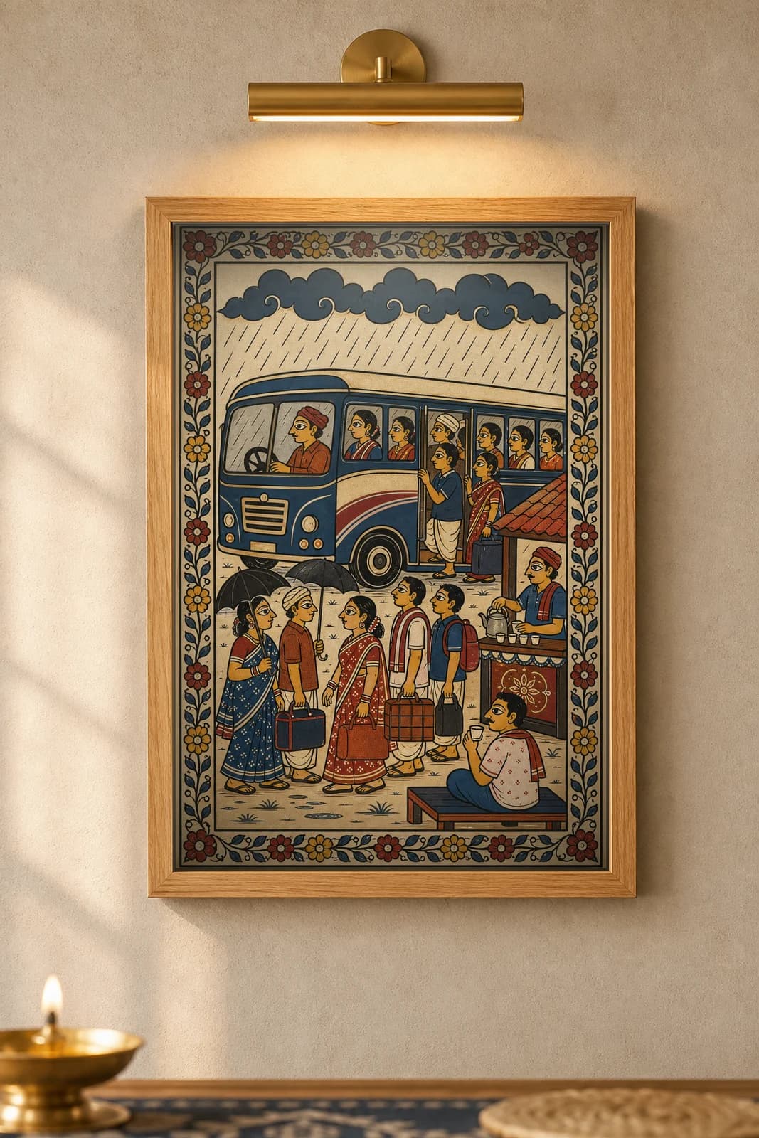 Monsoon Bus Stand — framed museum print, Pattachitra