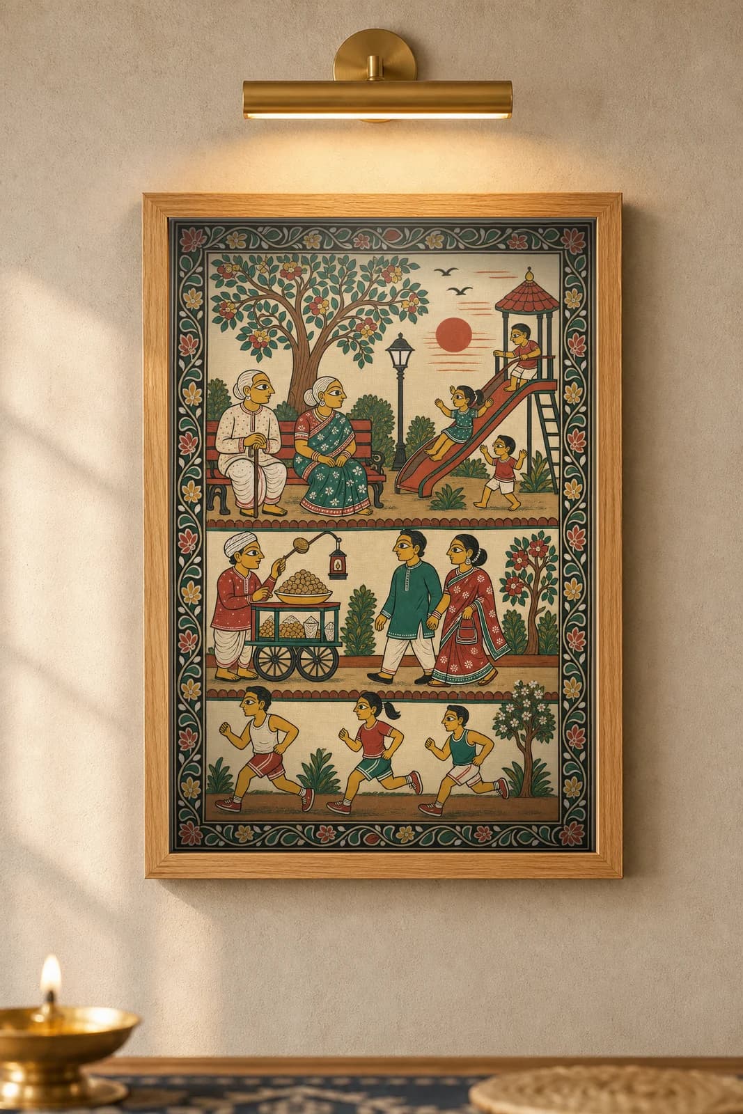 Park Evening — framed museum print, Pattachitra