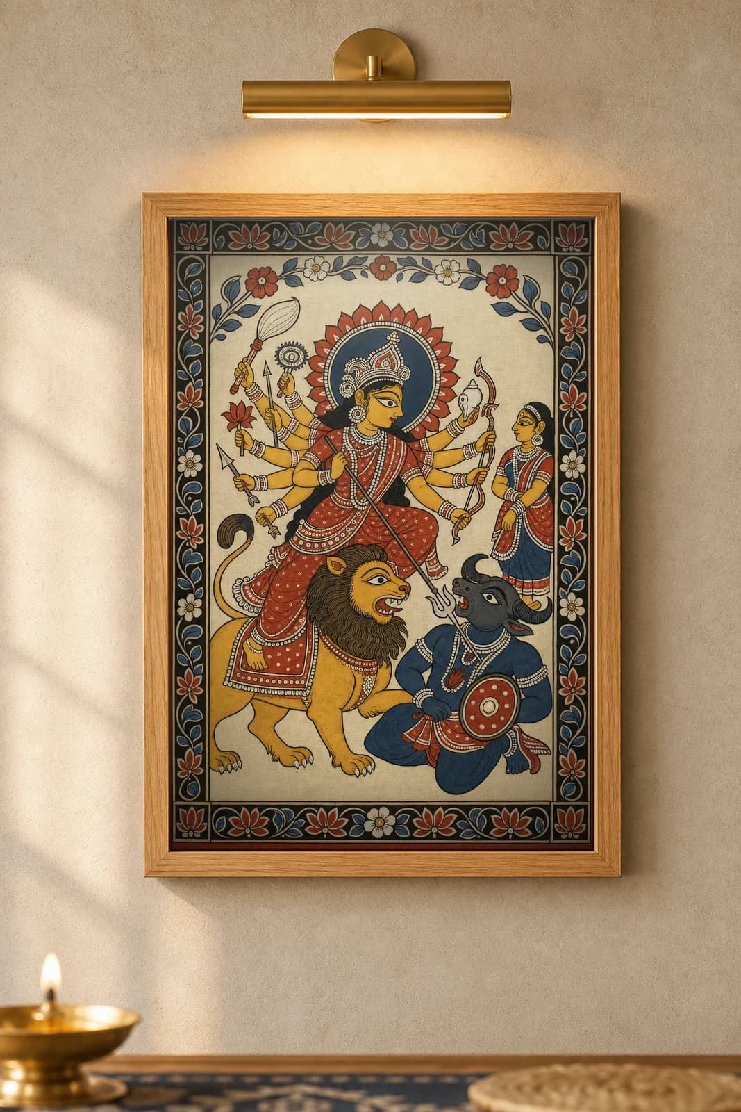 Durga Mahishasura — framed museum print, Pattachitra