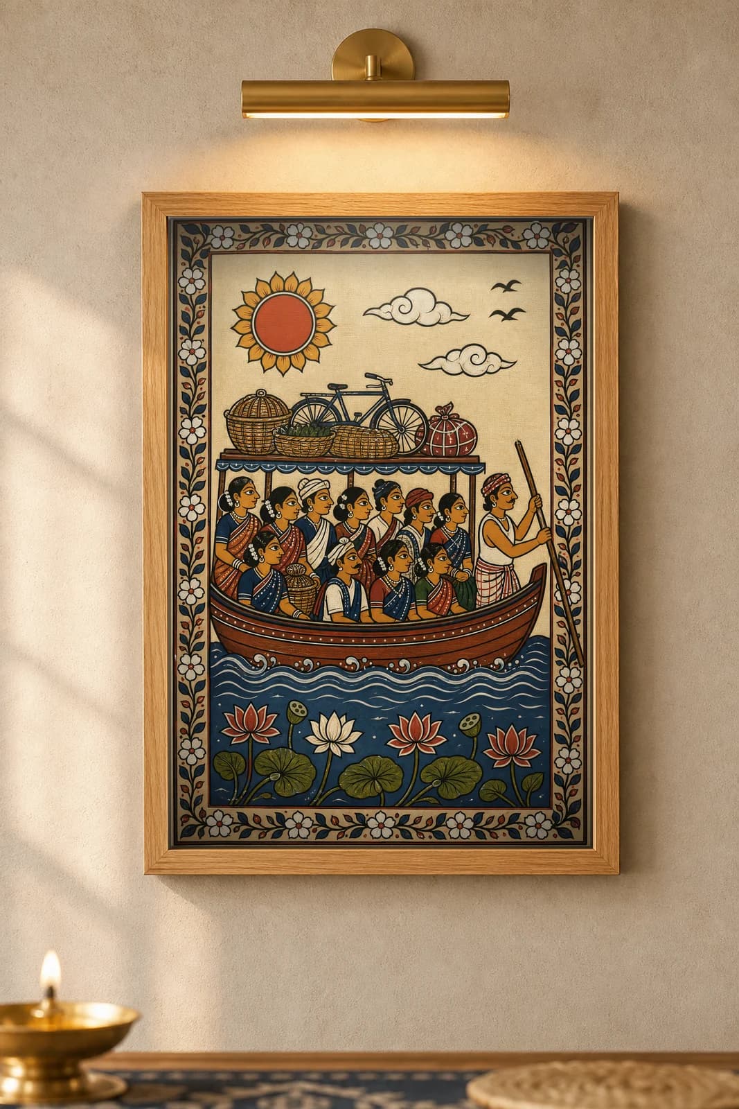 River Ferry — framed museum print, Pattachitra