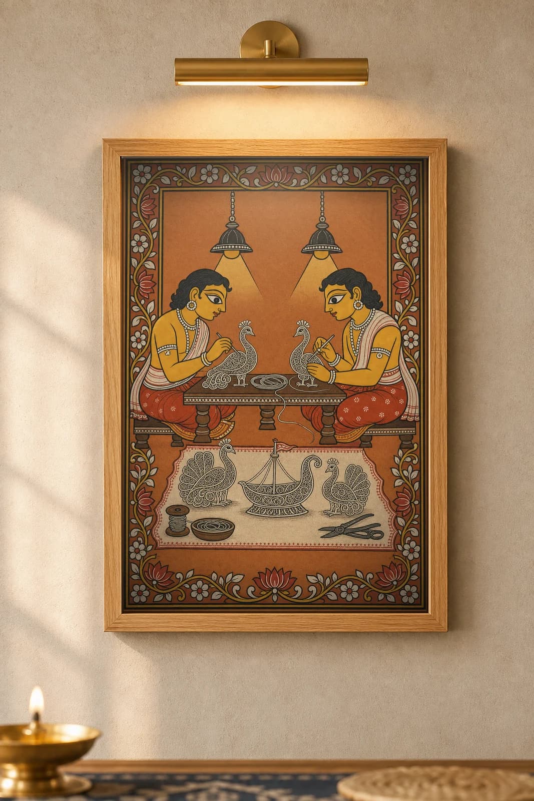 Tarakasi Bench — framed museum print, Pattachitra