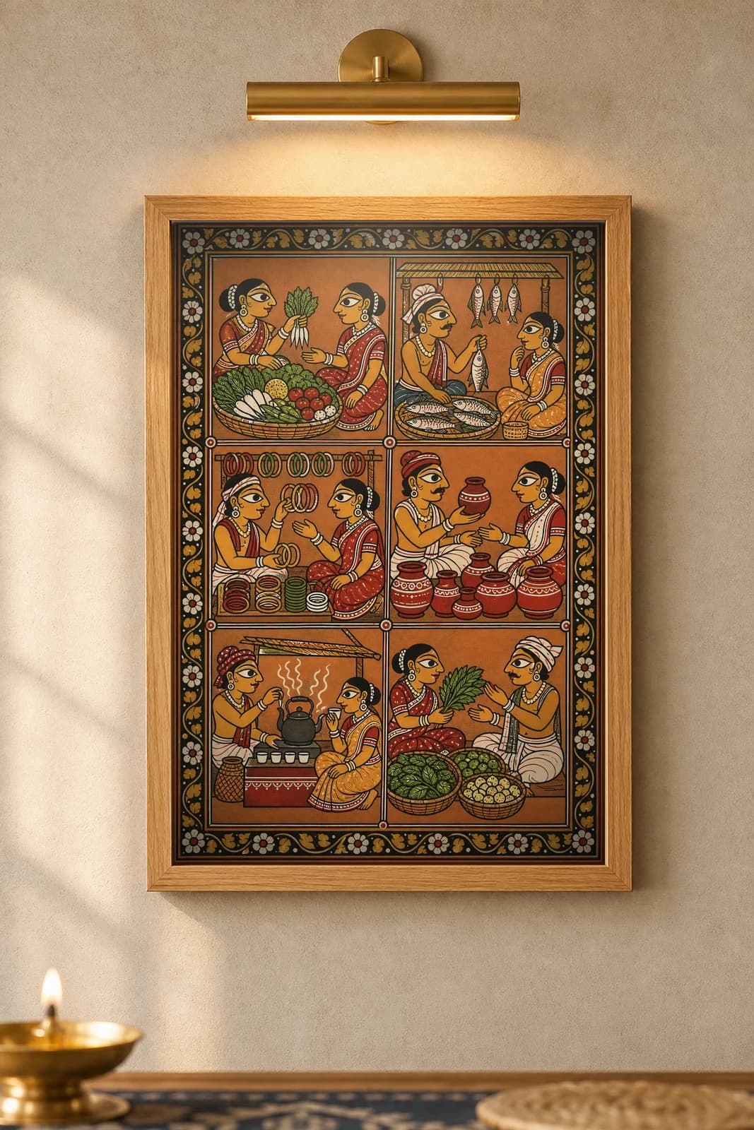 Weekly Haat — framed museum print, Pattachitra