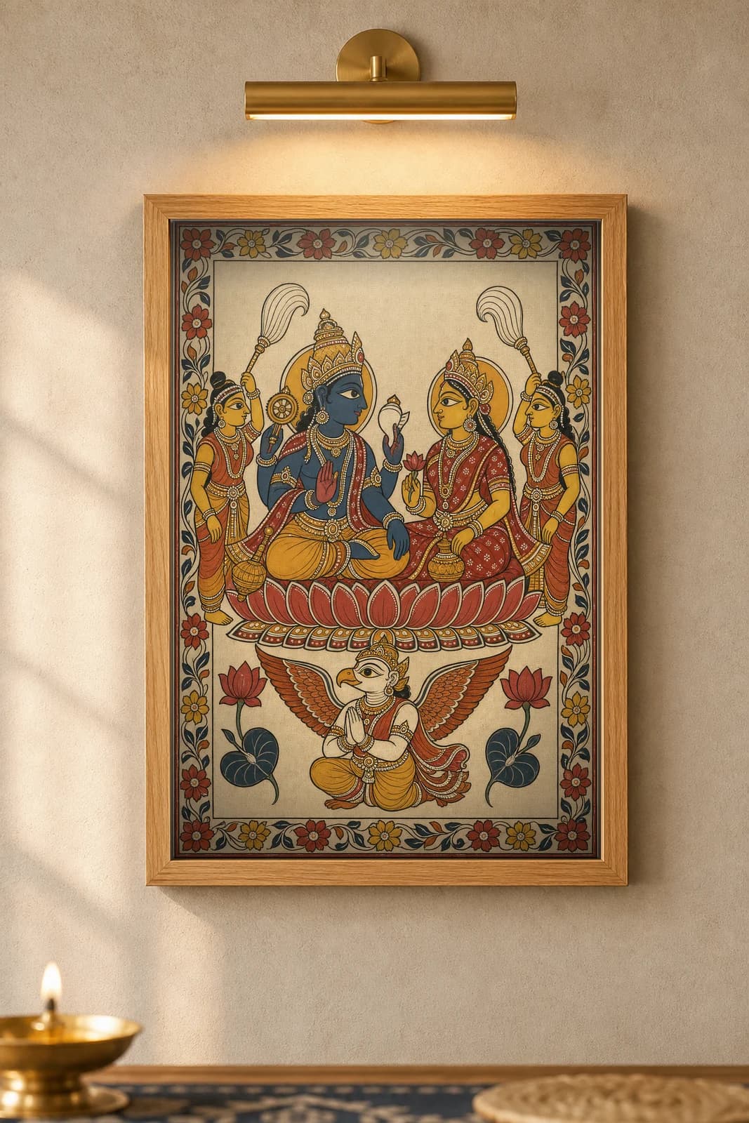 Vishnu Lakshmi — Pattachitra — framed museum print, Pattachitra