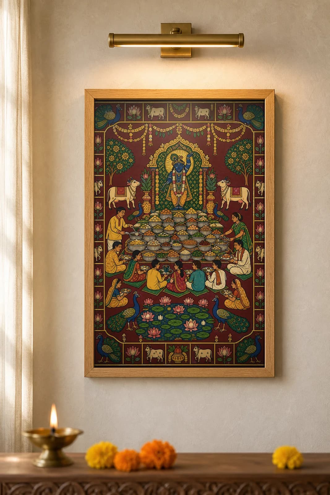 Community Bhandara Annakut — framed museum print, Pichwai