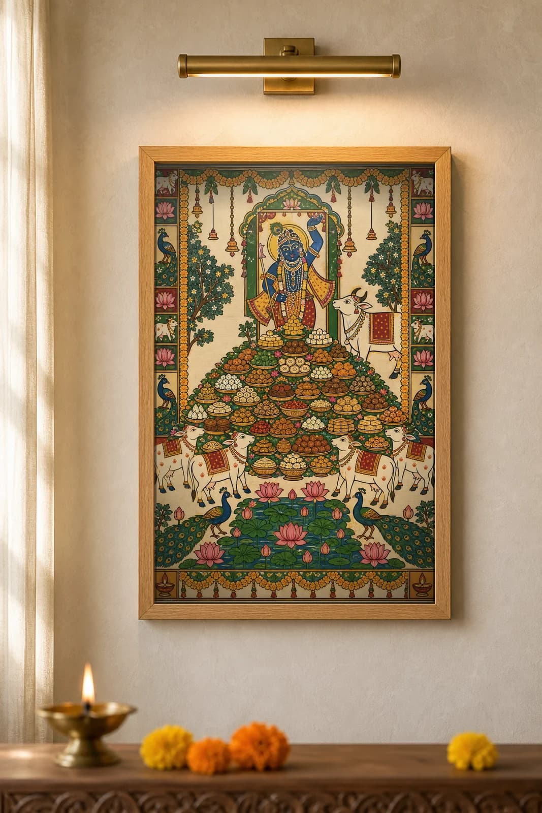 Annakut Feast Mountain — framed museum print, Pichwai