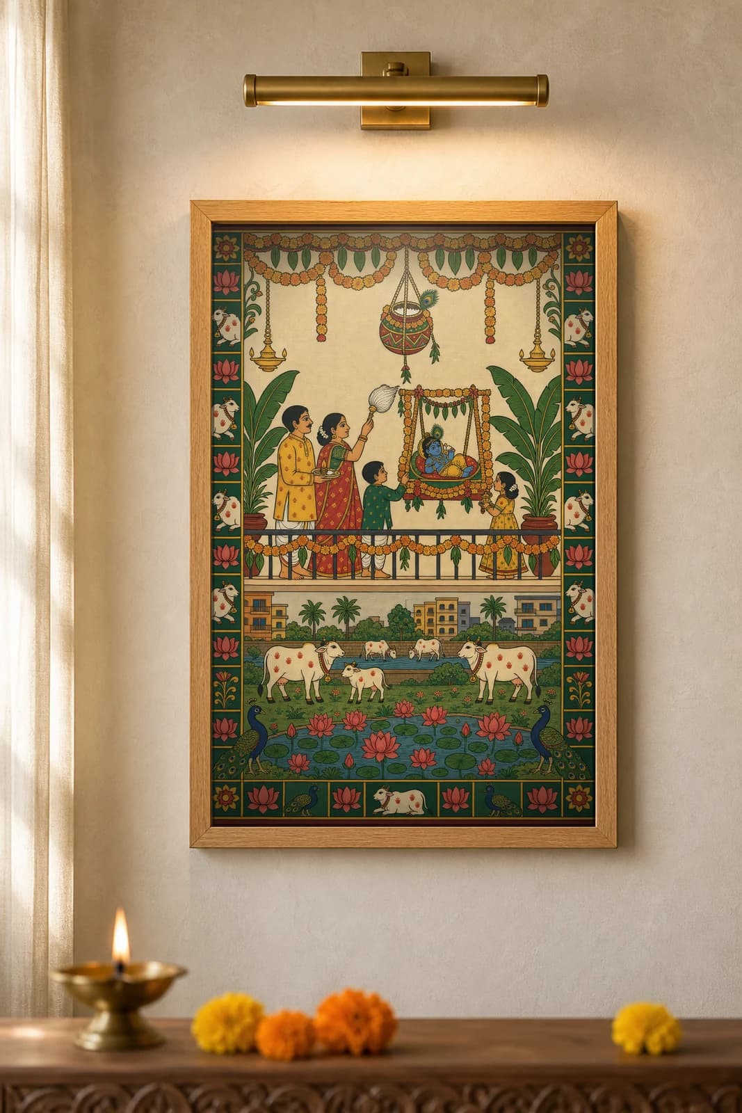 Balcony Janmashtami Jhanki — framed museum print, Pichwai