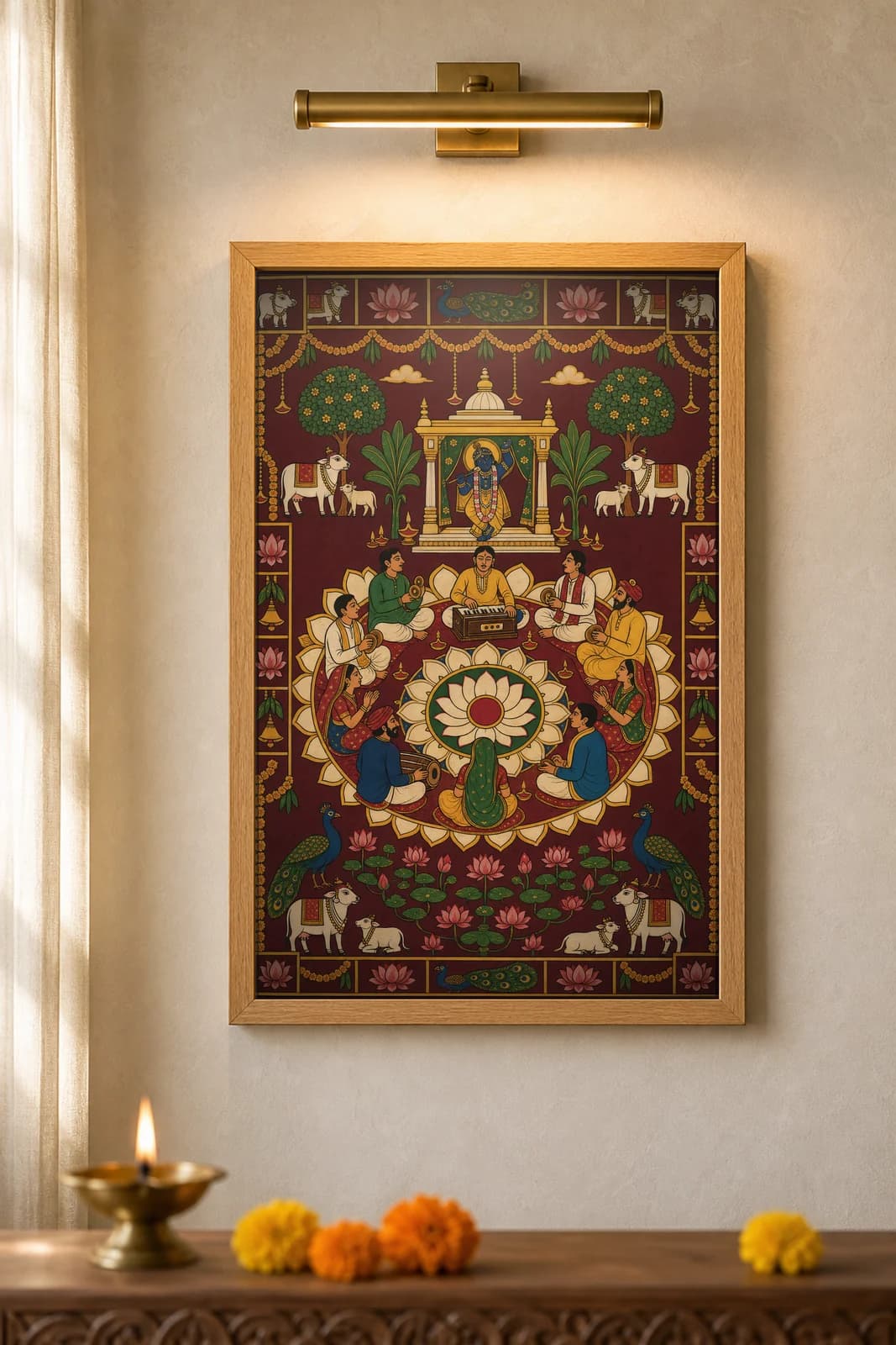 Bhajan Mandali Evening — framed museum print, Pichwai