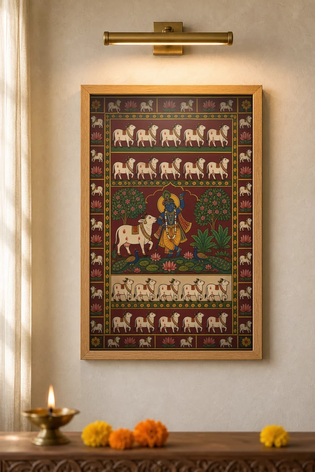 Dhenu Pankti Darshan — framed museum print, Pichwai