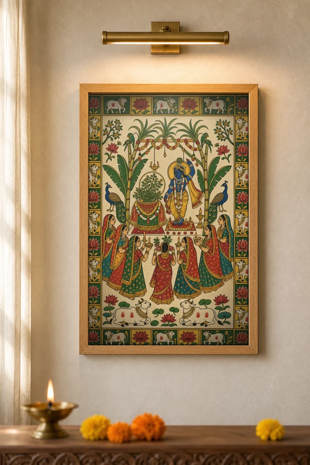 Tulsi Vivaah Garden — framed museum print, Pichwai