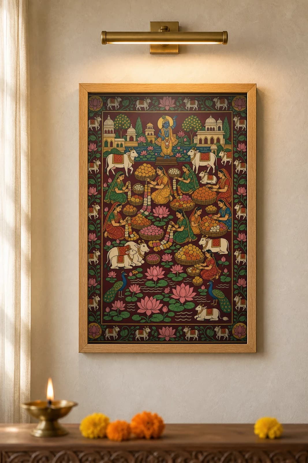 Phool Mandi Garland Market — framed museum print, Pichwai