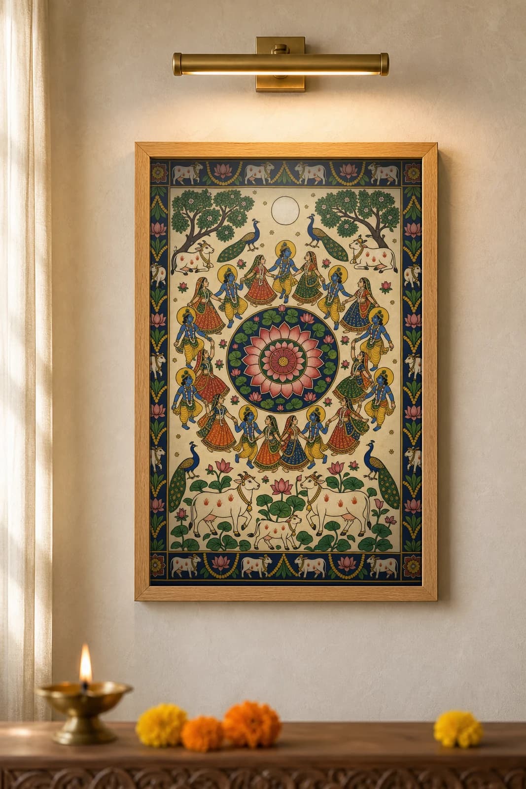 Raas Mandala Circle — framed museum print, Pichwai