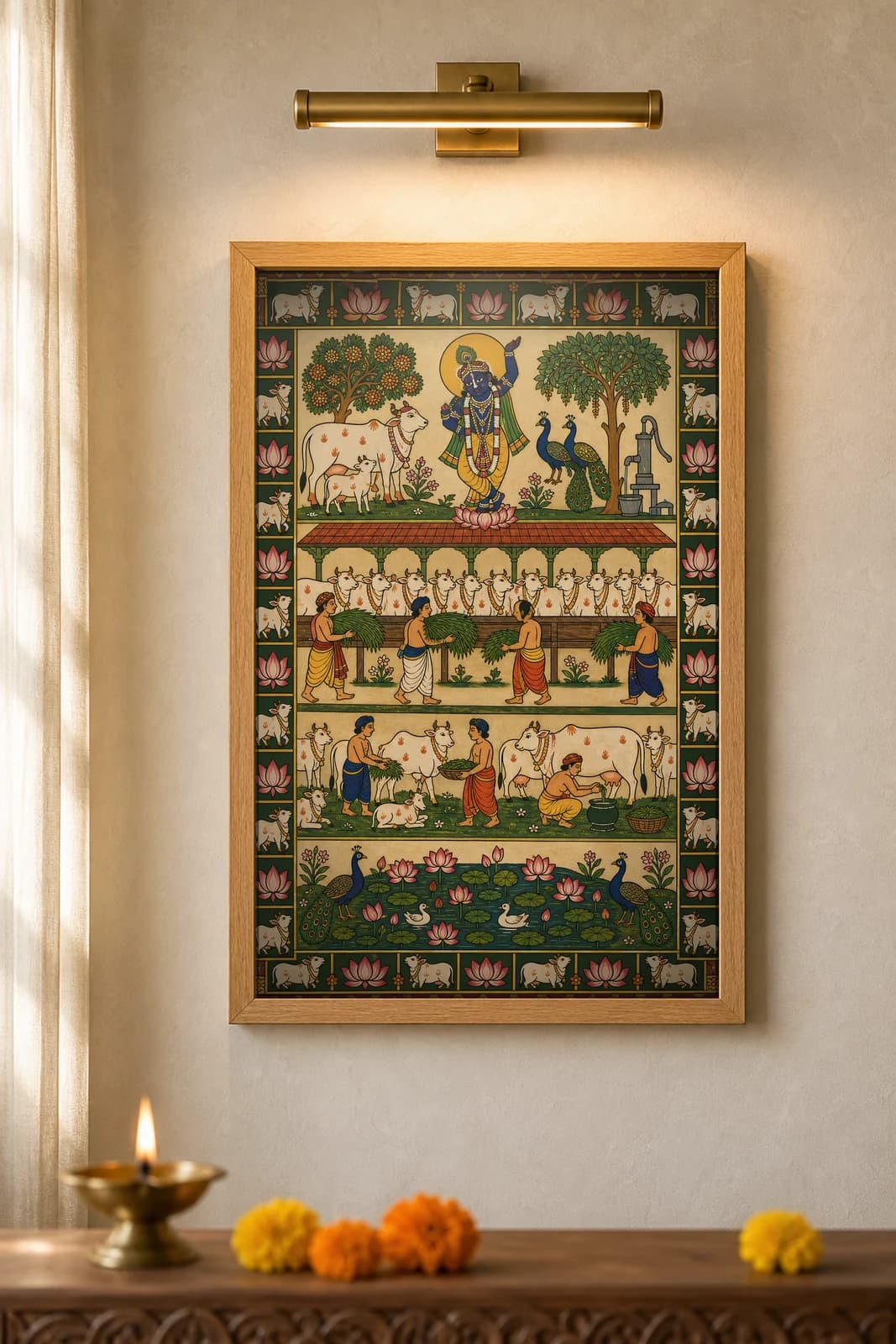 Goshala Seva Volunteers — framed museum print, Pichwai