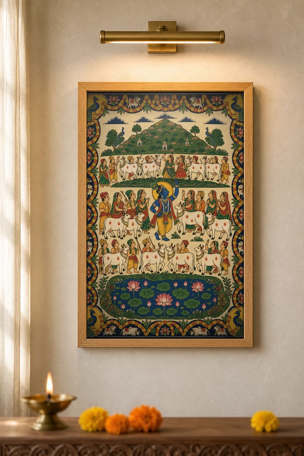 Govardhan Parikrama — framed museum print, Pichwai