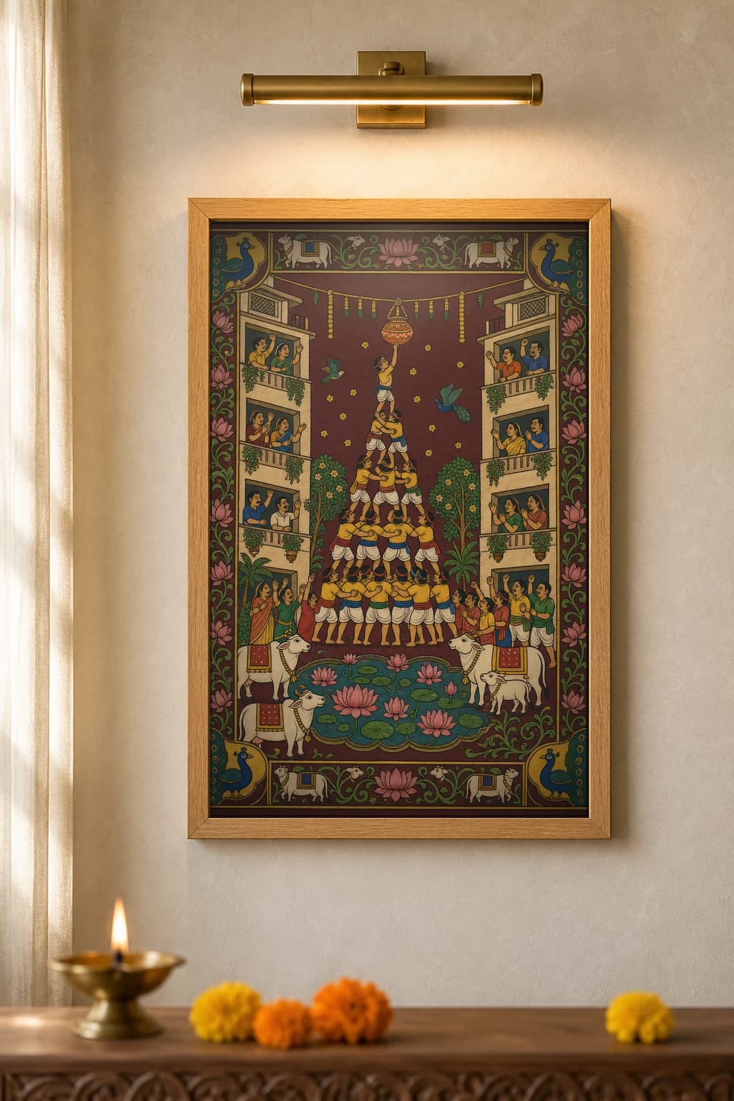 Housing Society Dahi Handi — framed museum print, Pichwai