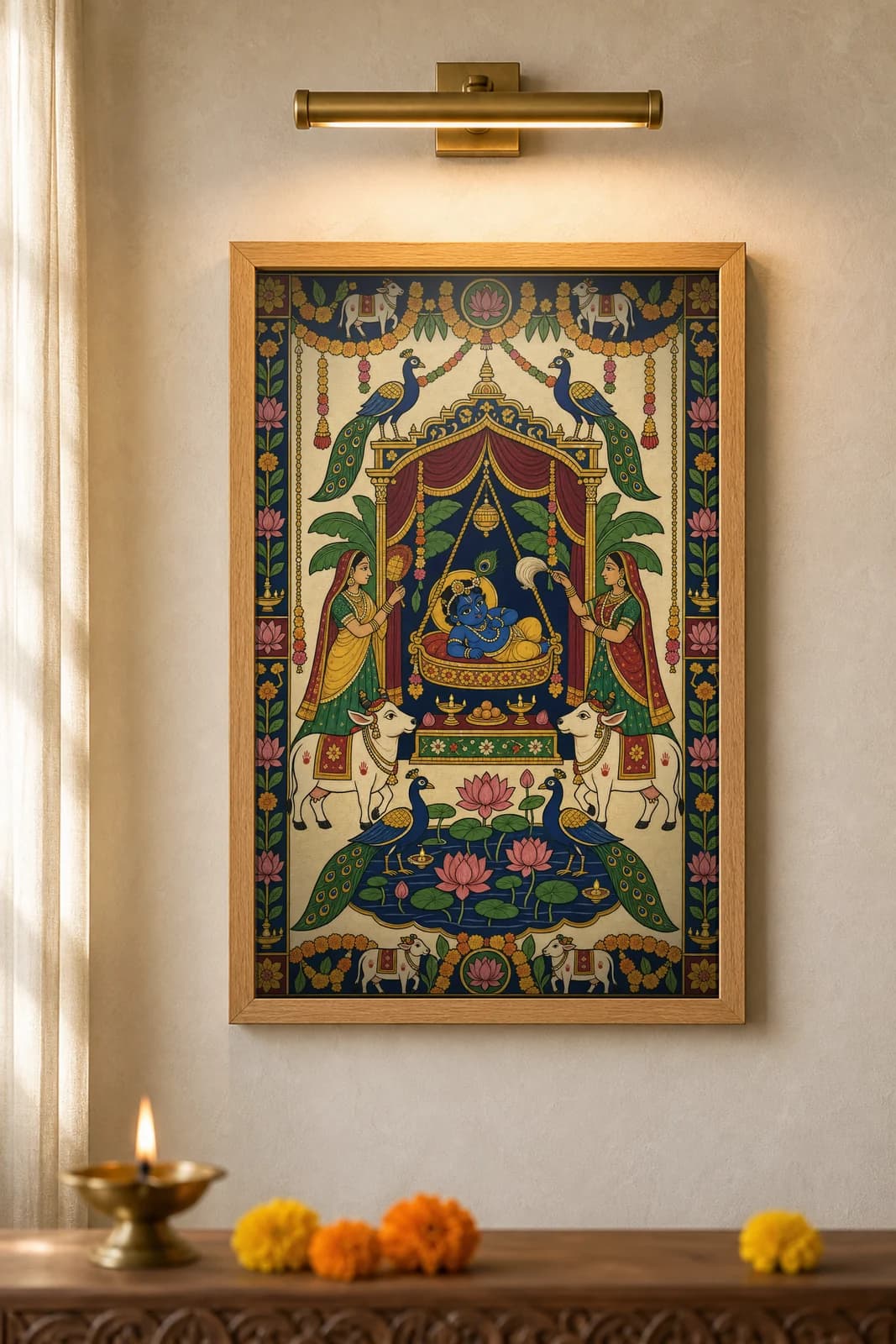 Janmashtami Jhanki — framed museum print, Pichwai