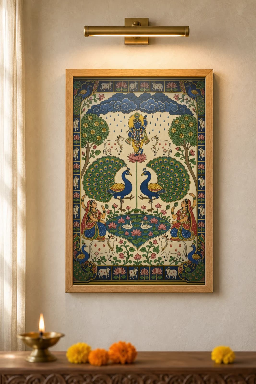 Mayur Nritya Monsoon Dance — framed museum print, Pichwai