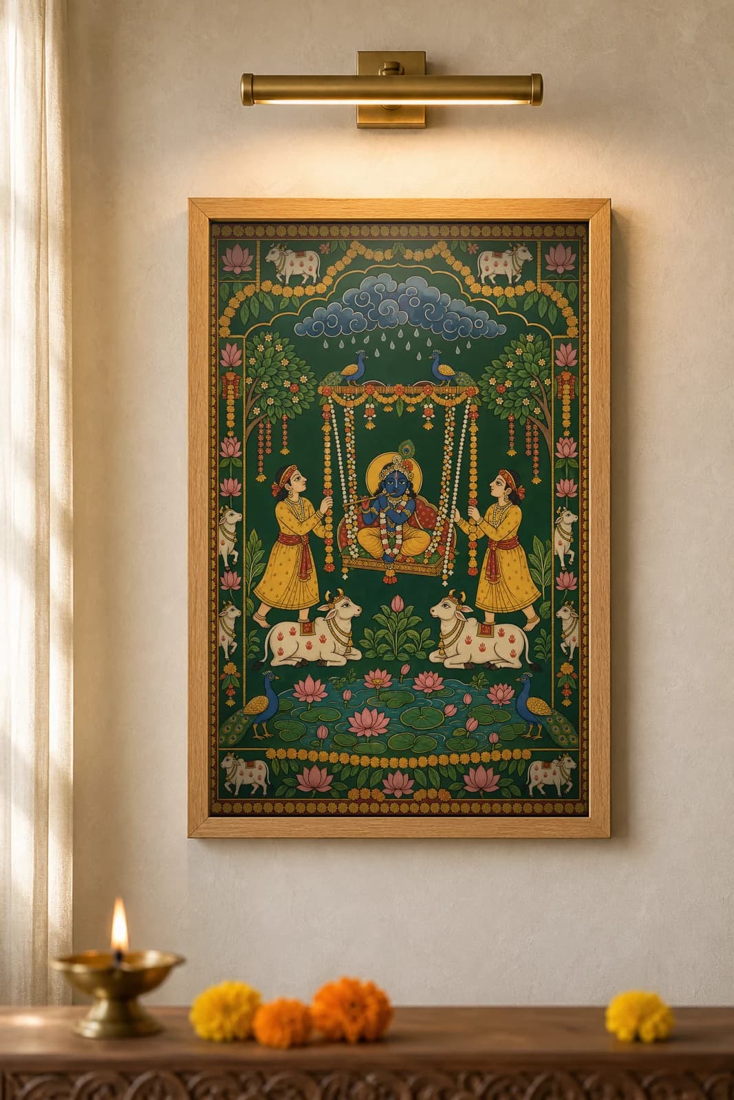 Hindola Utsav Swing — framed museum print, Pichwai