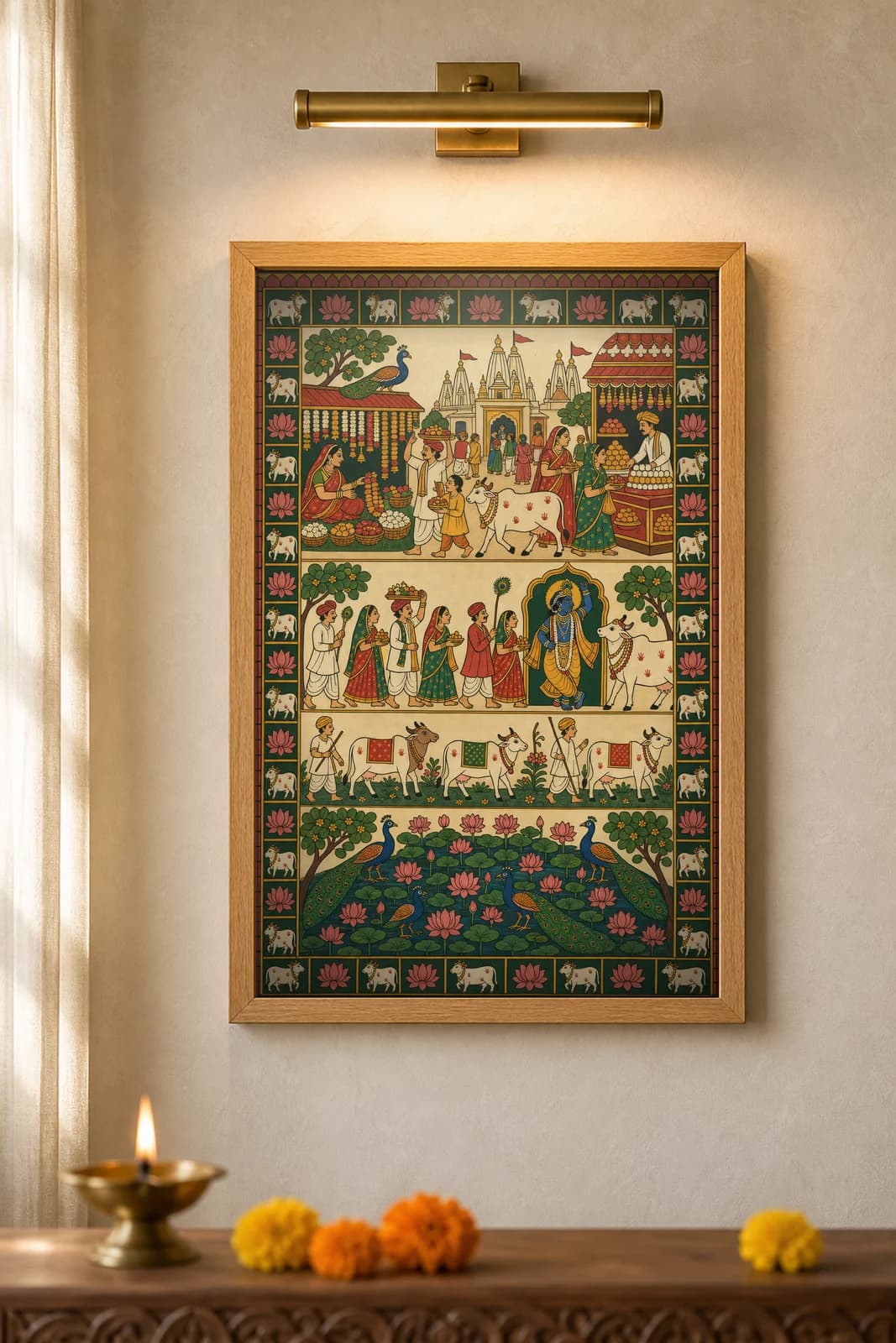 Nathdwara Bazaar Street — framed museum print, Pichwai
