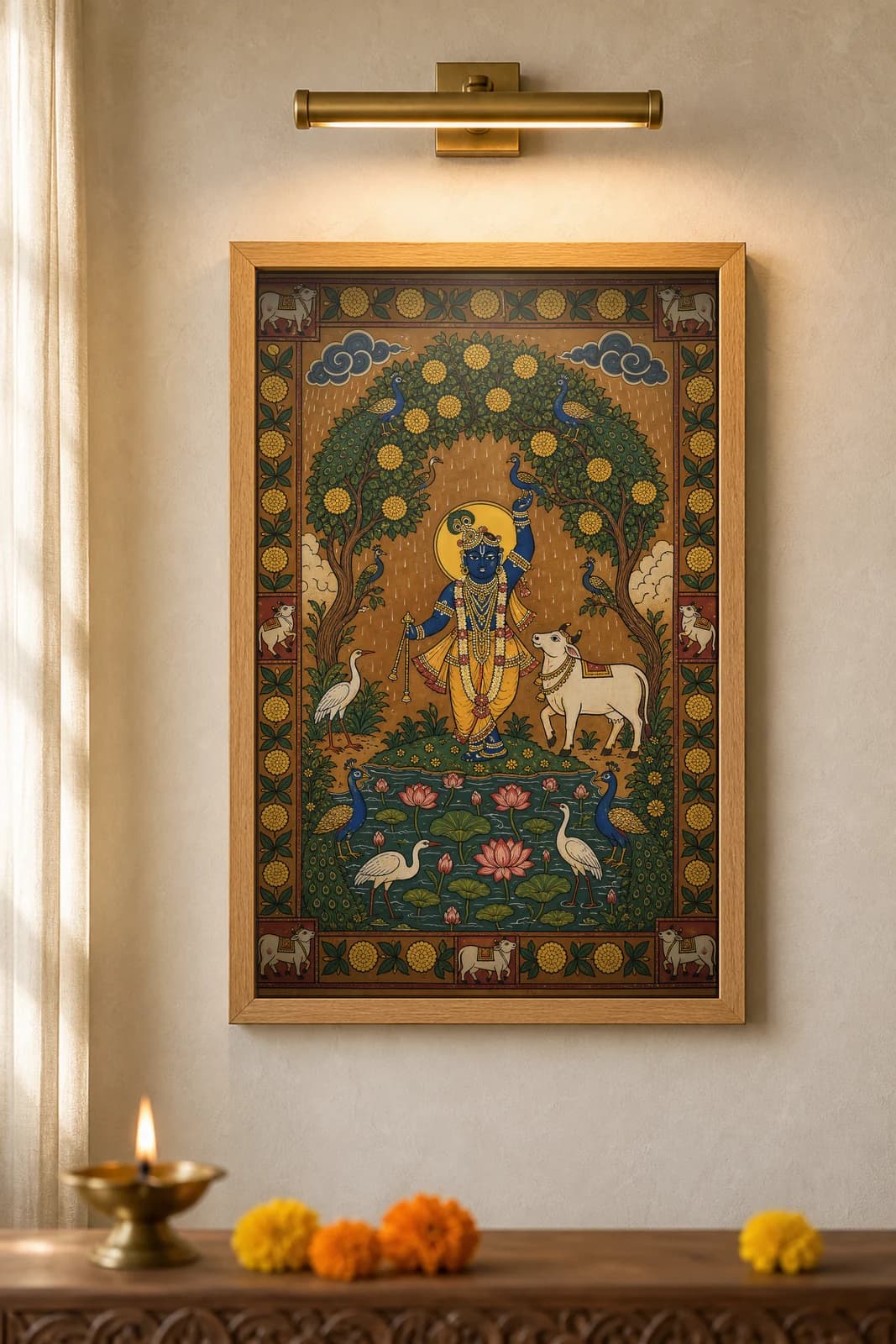 Varsha Ritu Monsoon Grove — framed museum print, Pichwai