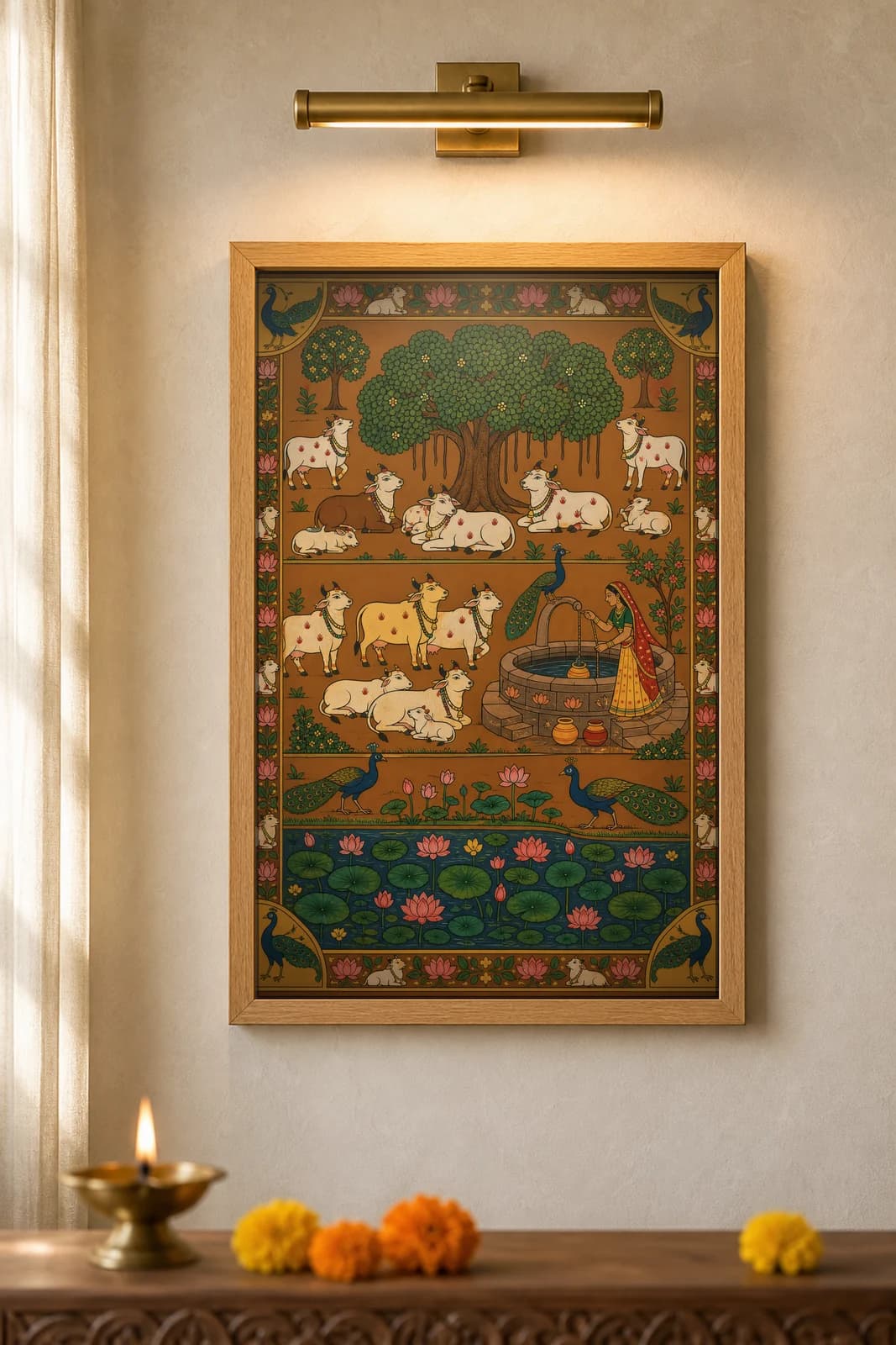 Kuan Pe Gau Noon Well — framed museum print, Pichwai