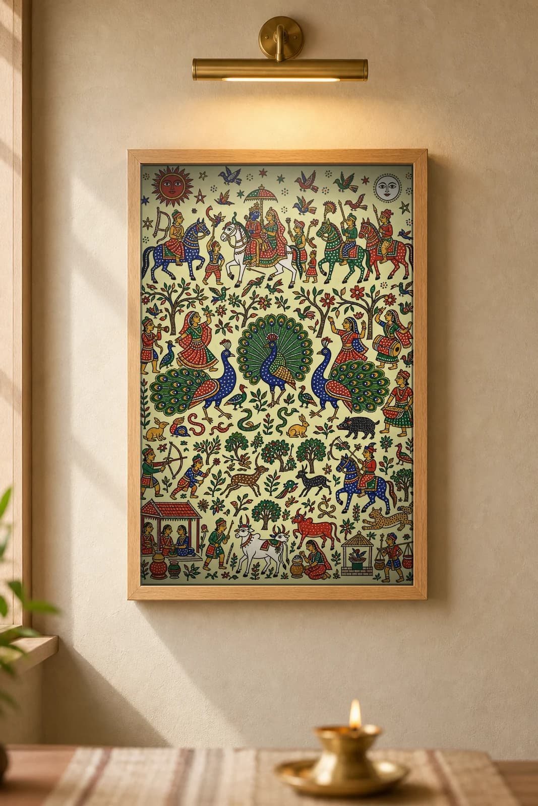 Peacock Dance — framed museum print, Pithora