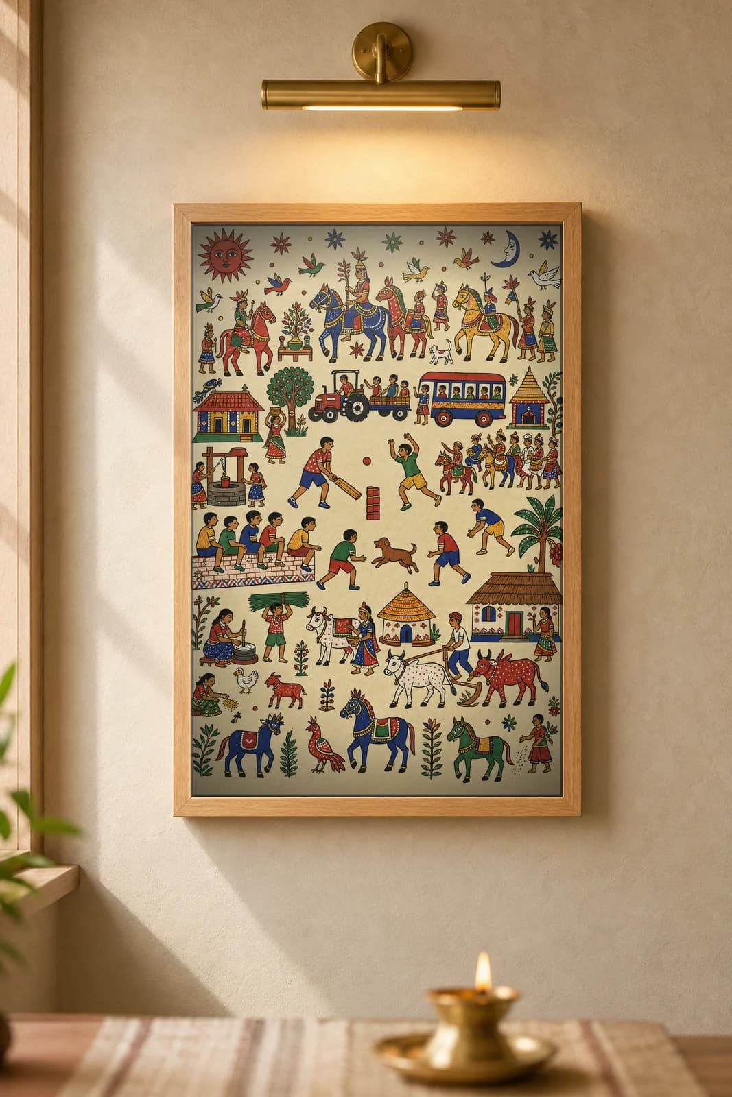Gully Cricket — framed museum print, Pithora