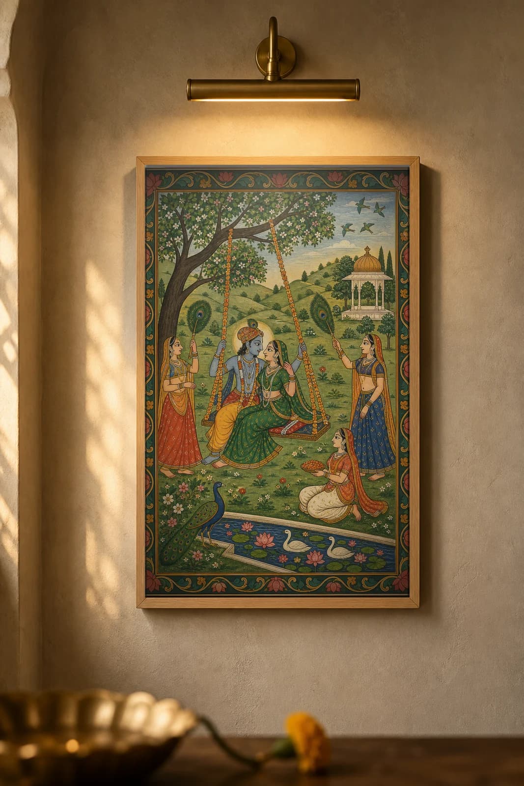 Hindola — Swing Raga — framed museum print, Rajput Miniature