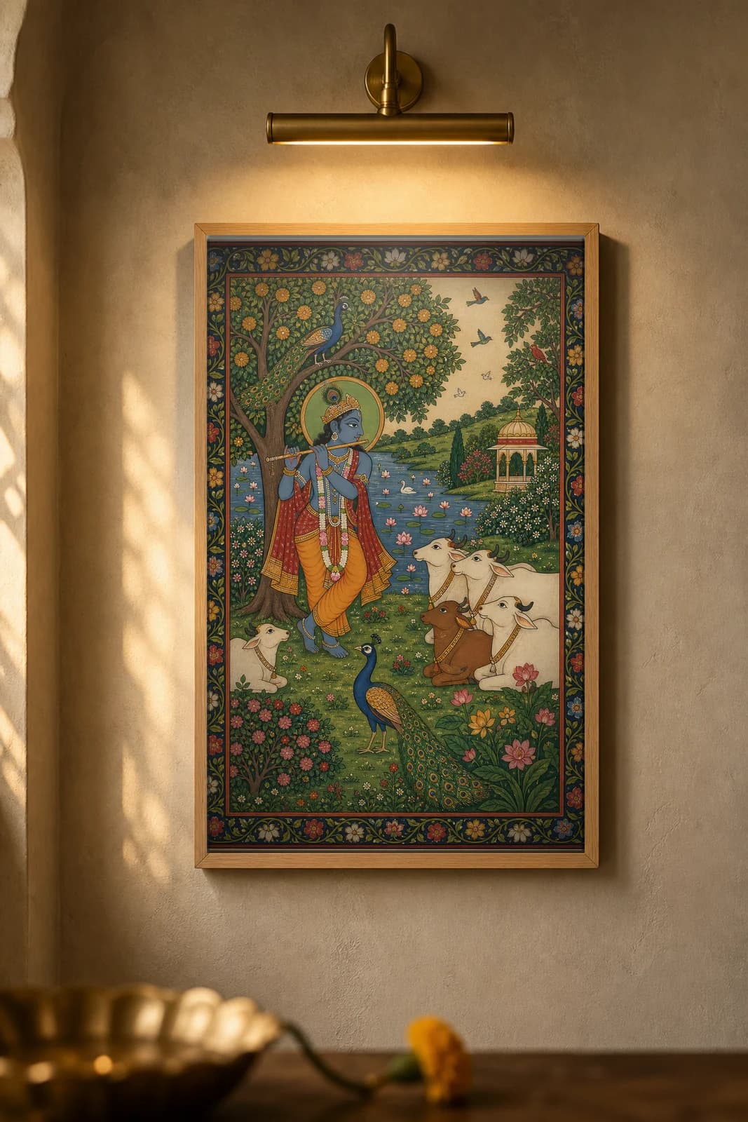 Murali by the Yamuna — framed museum print, Rajput Miniature