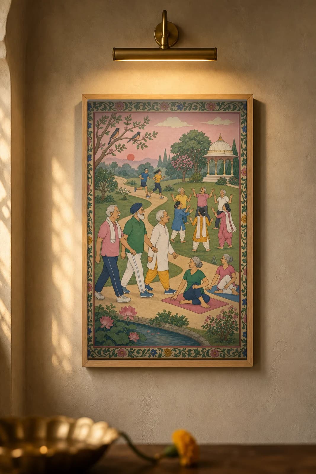 Prabhat Bhraman — framed museum print, Rajput Miniature